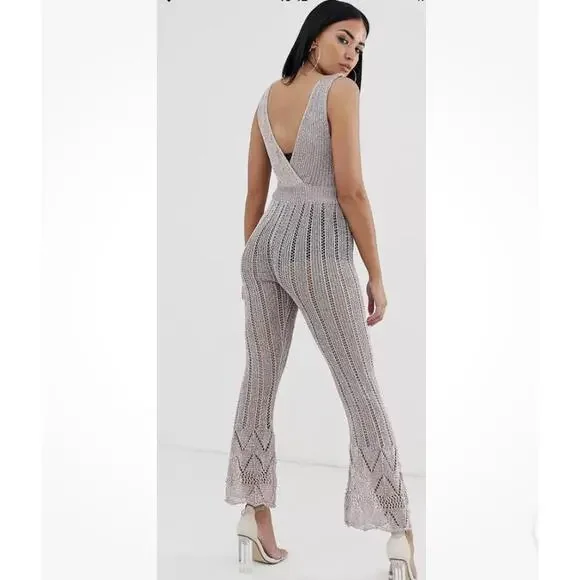 ASOS Glittery Knit Sheer Sleeveless Cover Up Party Jumpsuit Size 6 NWT - Picture 4 of 6